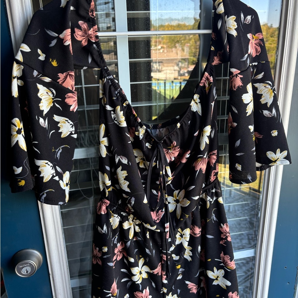 SHEIN Black Dress with Pink and White Floral Design